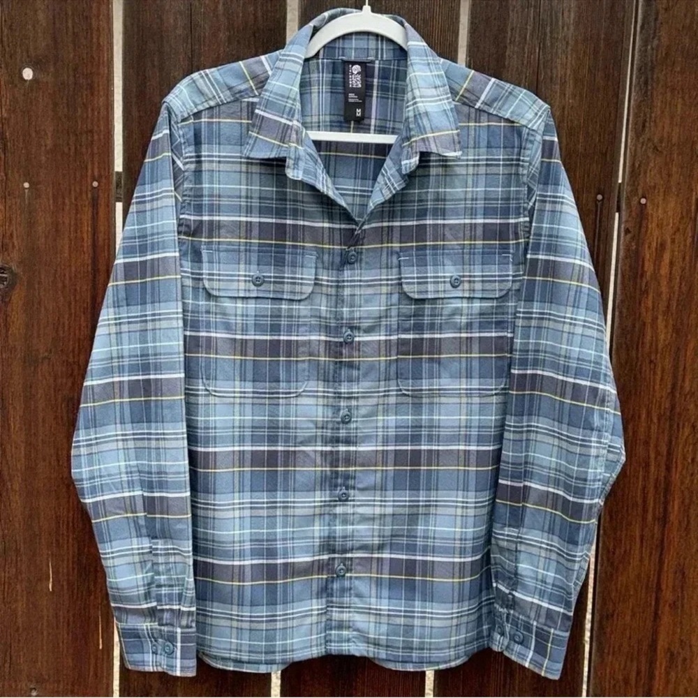 Mountain Hardwear Voyager Blue Plaid Shirt Men’s Size Medium Long Sleeves - Picture 3 of 7